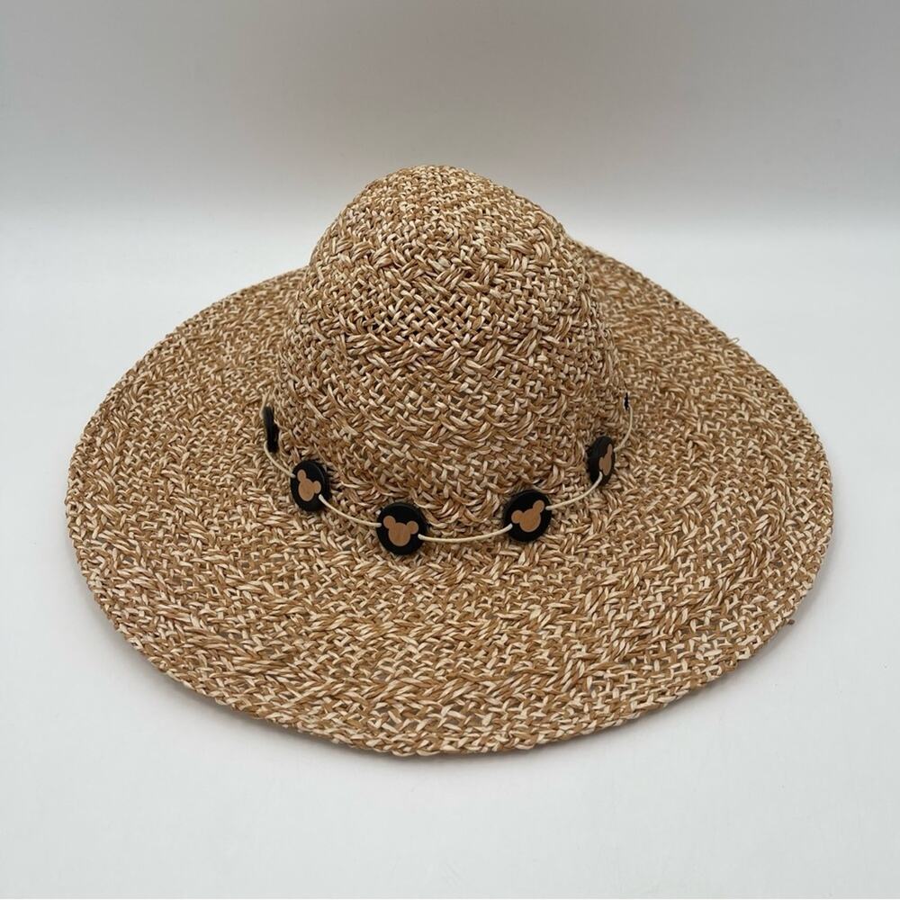 DISNEY PARKS Mickey Mouse Hat Floppy Straw Natural Sun Disney World Beach Tan - Picture 2 of 14